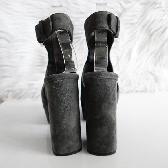 Prada Grey Suede Cutout Suede Peep Toe Platform Sandals - Picture 7 of 12